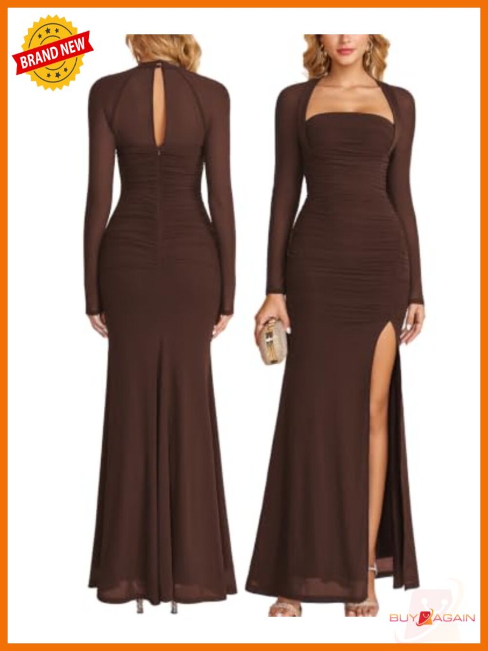 Long Sleeve Square Neck Bodycon Maxi Dress Formal Wedding Guest